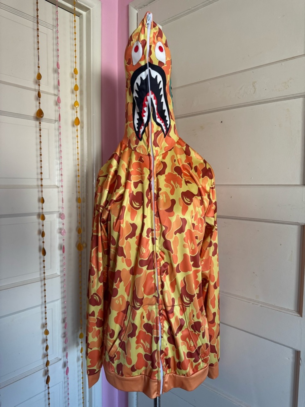 BAPE Shark Hoodie Orange Camo Full Zip Cosplay Streetwear Jacket XL
